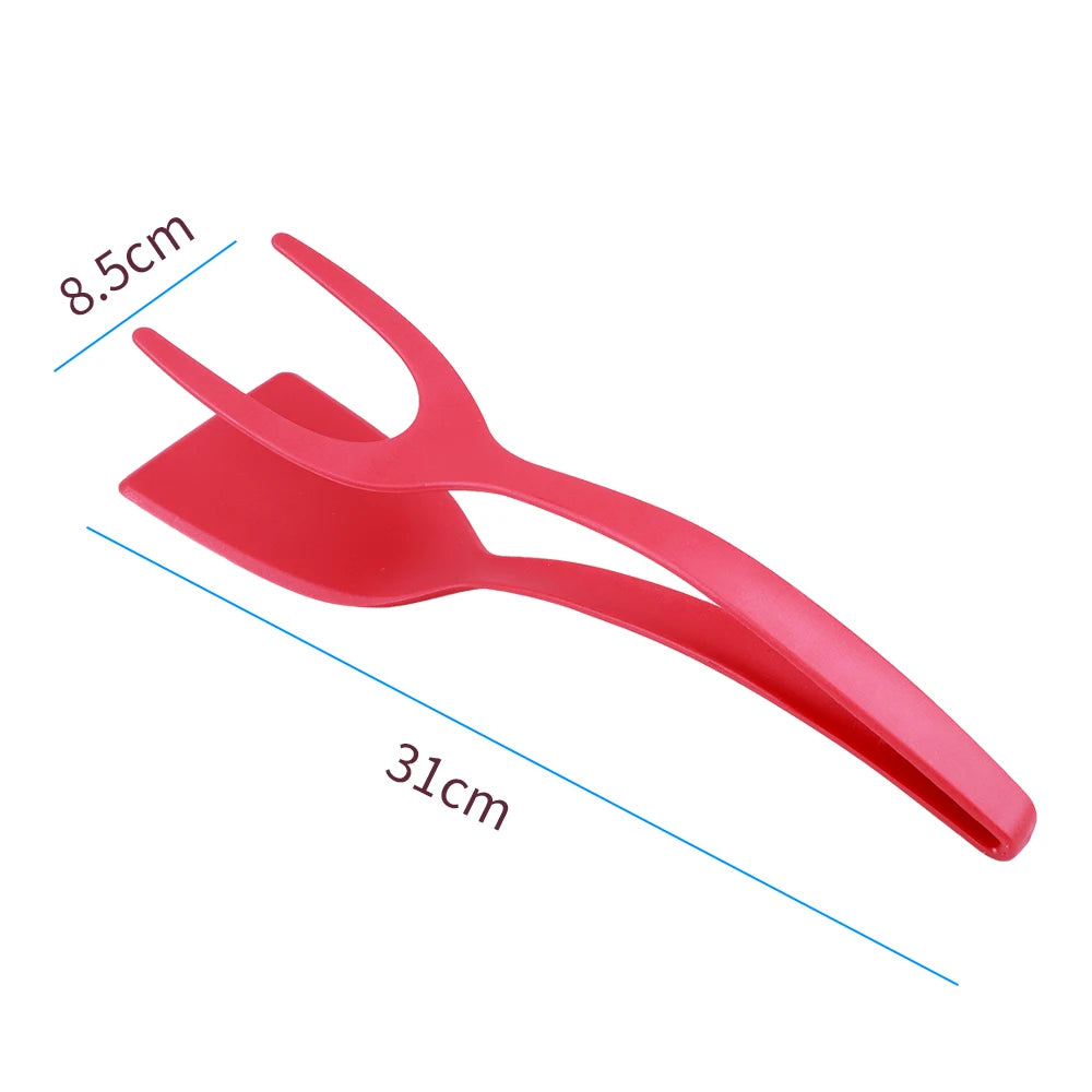 Nylon Grip 2-in-1 Flip Tongs: Egg, Steak, Pancake Spatula Clamp