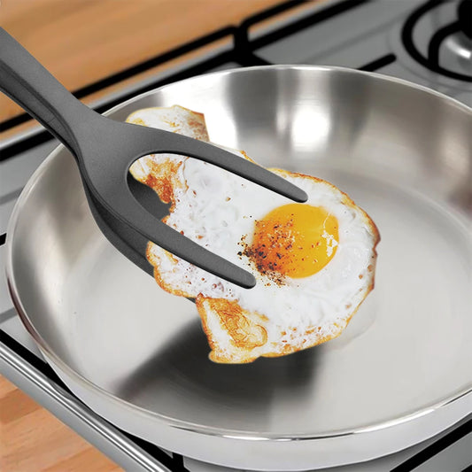 Nylon Grip 2-in-1 Flip Tongs: Egg, Steak, Pancake Spatula Clamp