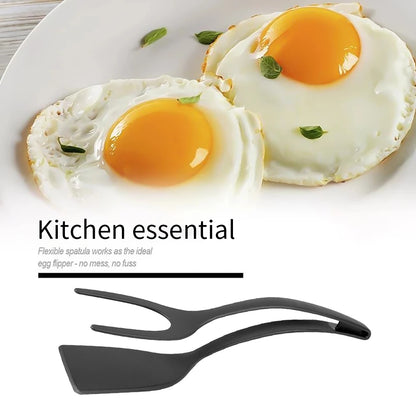 Nylon Grip 2-in-1 Flip Tongs: Egg, Steak, Pancake Spatula Clamp