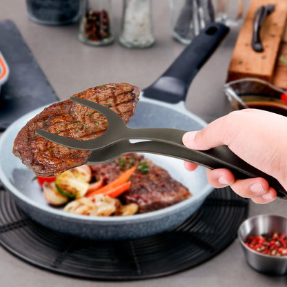 Nylon Grip 2-in-1 Flip Tongs: Egg, Steak, Pancake Spatula Clamp