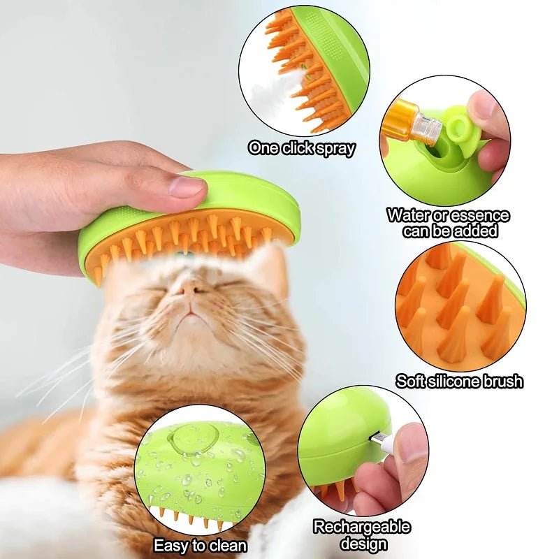 3-in-1 Electric Steamy Cat and Dog Brush: Pet Grooming and Hair Removal