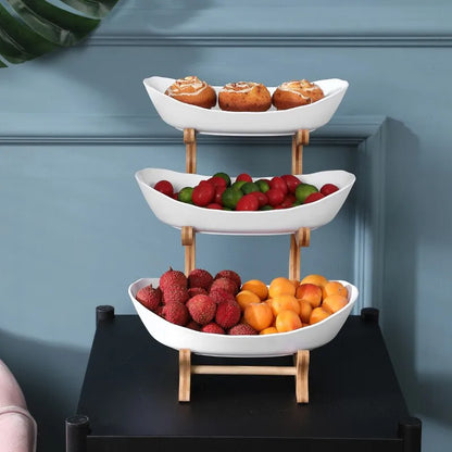 Partitioned Fruit Bowl: Wooden Dinnerware for Kitchen Table