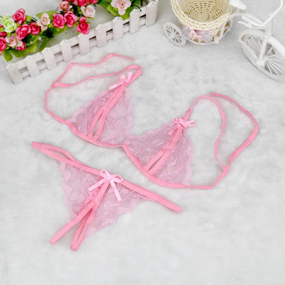 Lace Hollow Out Bra Set: Sexy Lingerie with G-string, Sleepwear