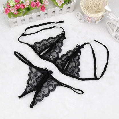 Lace Hollow Out Bra Set: Sexy Lingerie with G-string, Sleepwear