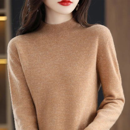 Merino Wool Cashmere Turtleneck Sweater - Women's Winter Warm Pullover