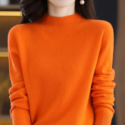 Merino Wool Cashmere Turtleneck Sweater - Women's Winter Warm Pullover