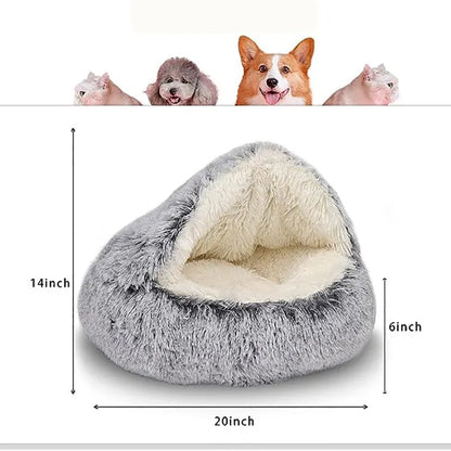 Plush Round Cat Bed: Warm and Comfortable 2-in-1 Sleeping Bag for Small Cats and Puppies