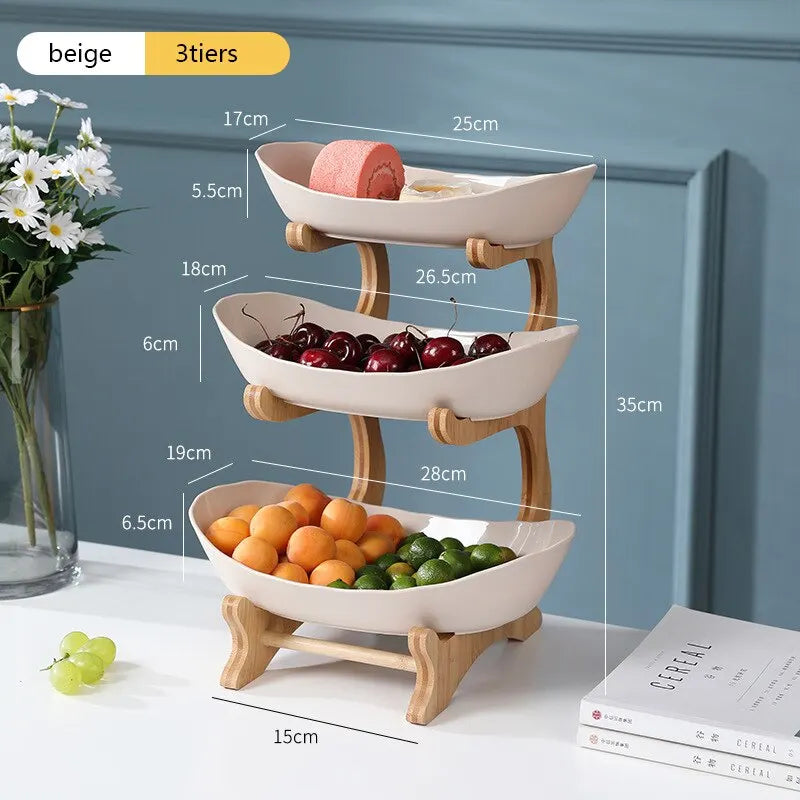 Partitioned Fruit Bowl: Wooden Dinnerware for Kitchen Table