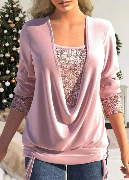 Sequin Blouse: Elegant O Neck Long Sleeve Top (6 Colors)