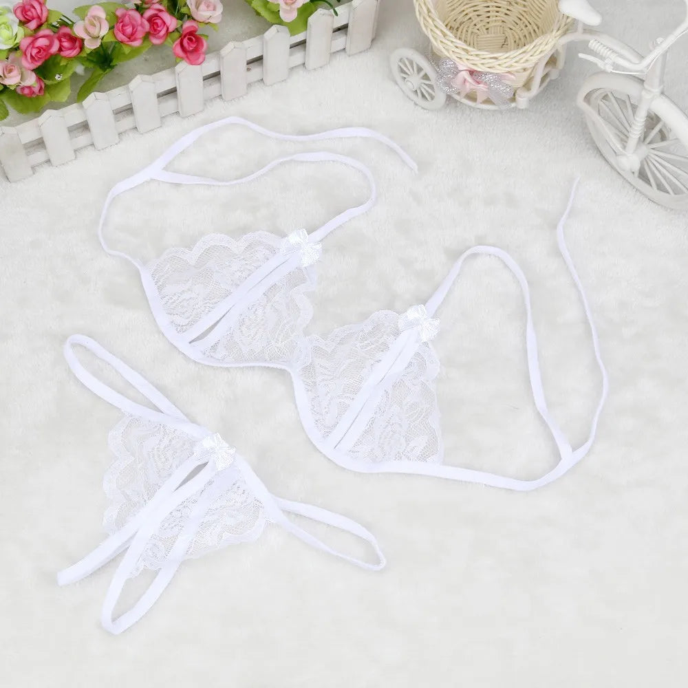 Lace Hollow Out Bra Set: Sexy Lingerie with G-string, Sleepwear