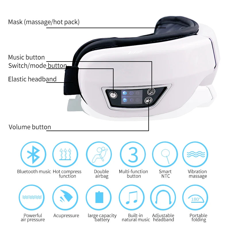 Smart Eye Massager with Heat and Airbag Vibration: Relax and Relieve Fatigue Anywhere