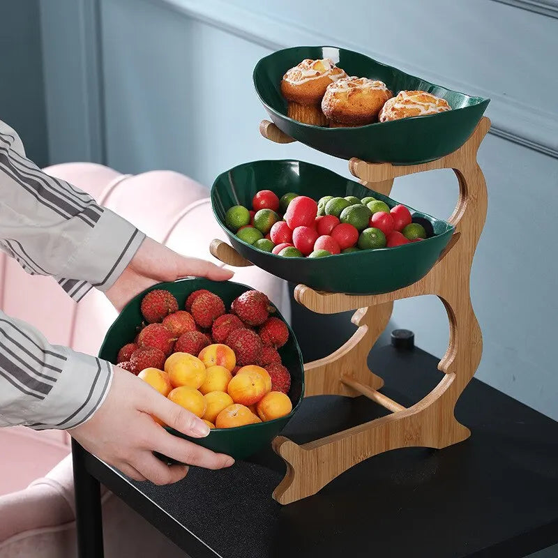 Partitioned Fruit Bowl: Wooden Dinnerware for Kitchen Table