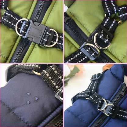 Winter Warm Large Dog Jacket with Harness: Waterproof Coat for Labrador, French Bulldog, Chihuahua