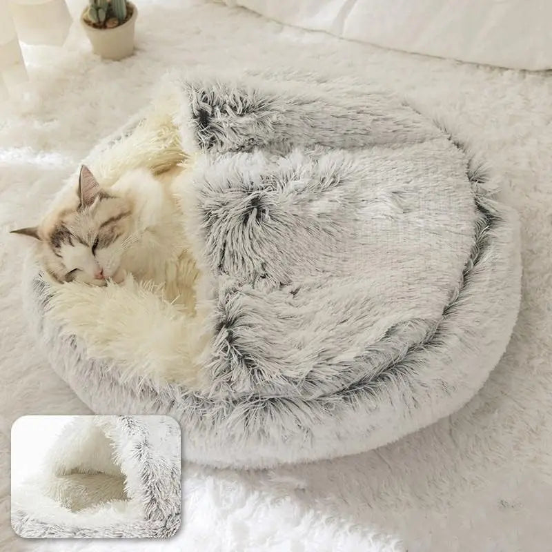 Plush Round Cat Bed: Warm and Comfortable 2-in-1 Sleeping Bag for Small Cats and Puppies