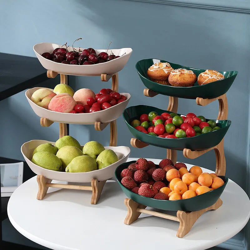 Partitioned Fruit Bowl: Wooden Dinnerware for Kitchen Table