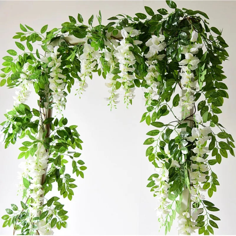 Wisteria Artificial Flower Vine Ivy Leaf Garland Silk Rose Flowers Rattan String Vine Wedding Arch Flower Home Garden Decoration