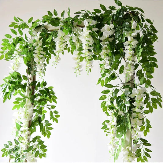 Wisteria Artificial Flower Vine Ivy Leaf Garland Silk Rose Flowers Rattan String Vine Wedding Arch Flower Home Garden Decoration