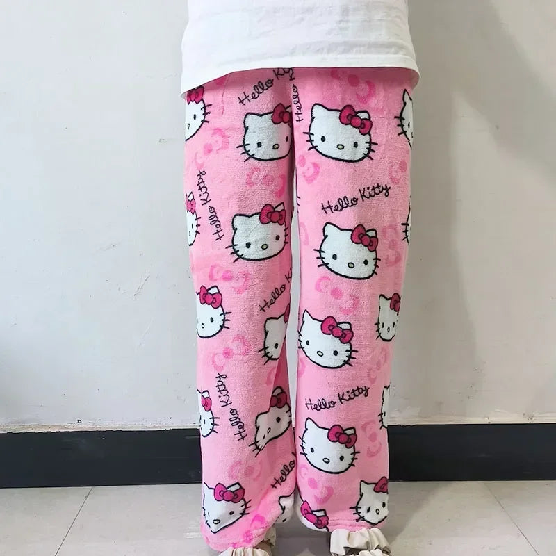 Hello Kitty Fleece Pajama Pants: Soft, Kawaii Anime Trousers for Women